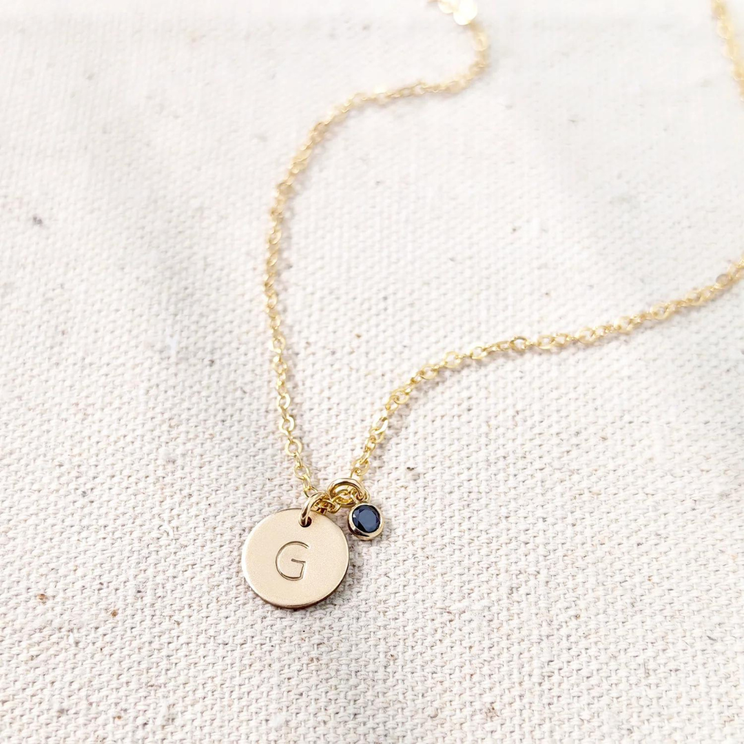 Personalised Initial Disc Birthstones Necklace